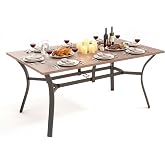 TerraVoy 63" x 37.8" Patio Outdoor Dining Table, Wood-Grain Metal Table with Umbrella Hole, All-Weather Dining Table for Party, Lawn &amp; Garden