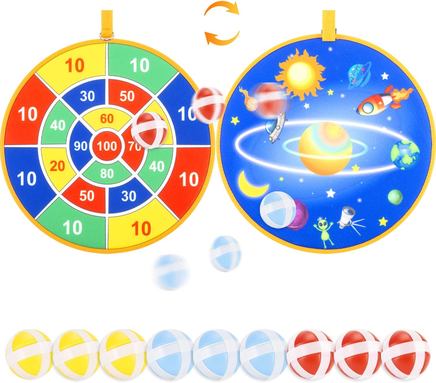 Kids Board Games, Double Sided Safe Dart Board for Kids with 9 Sticky Balls and 13.6 Inches Dartboard, Best Outdoor Indoor Sports Family Party Toys Game Gifts for Boys Girls Children: Toys & Games