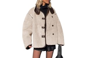 Tankaneo Womens Faux Fur Jackets Warm Winter Casual Button Down Stand Collar Long Sleeve Shaggy Outwear Coats