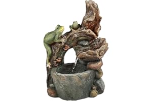 LUXENHÖME LuxenHome 3 Tiered Resin Frogs and Tree Outdoor Fountain, Waterfall Fountain Decor for Garden Patio Court Backyard Decking 25 inch, Green/Brown