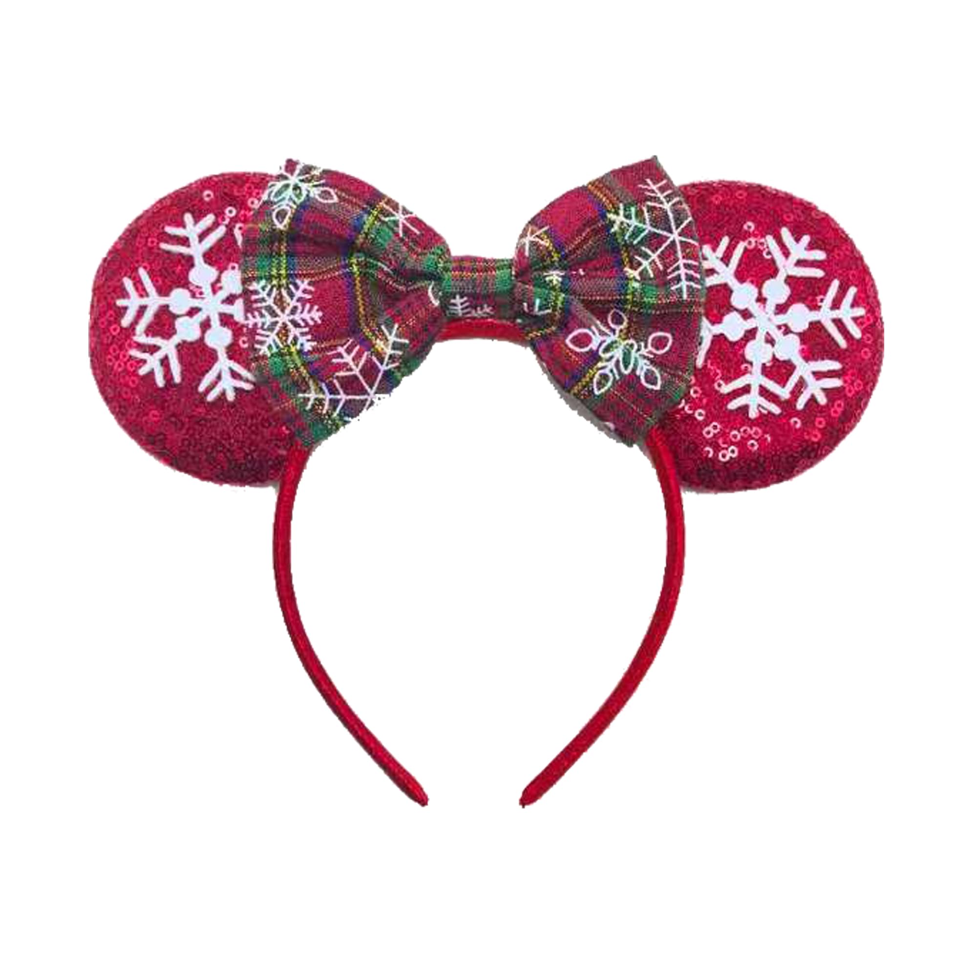 MZinge Christmas Mouse Ears Headband with Bow - Festive Snow Design Hair Accessory for Adult Women | Perfect for Christmas Parties, Theme Parks & Dress-Up (Xmas Plaid)