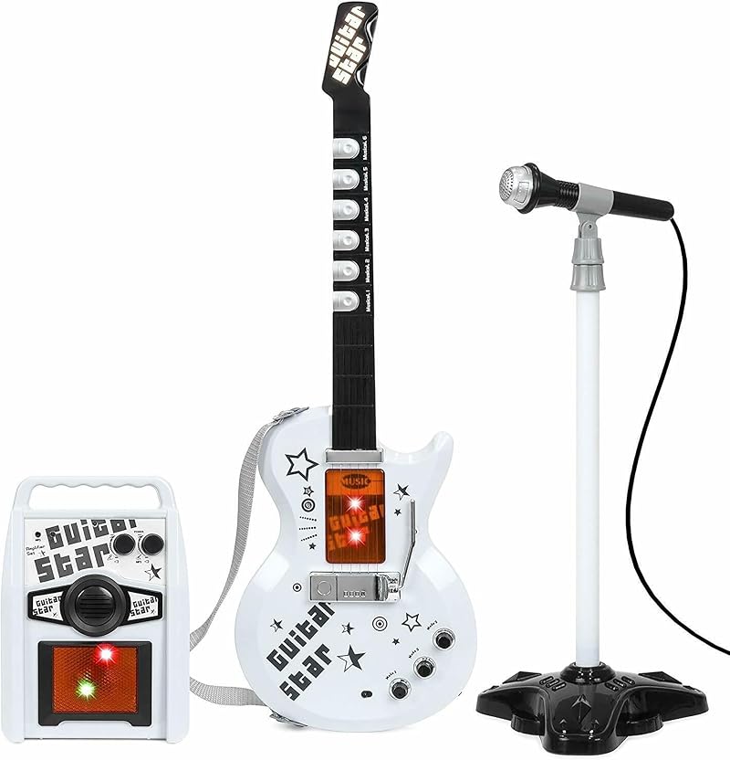 The Magic Toy Shop Kids Electric Guitar Amp Microphone Stand Set White 3+