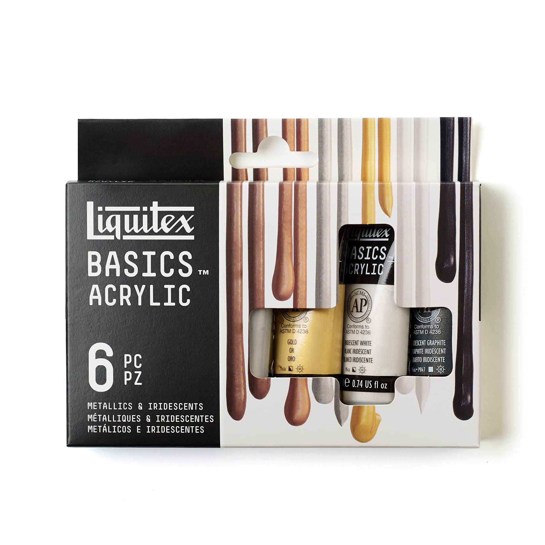 Liquitex Acrylic Basics Set of 6 x 22 ml Metallic & Iridescent Colours