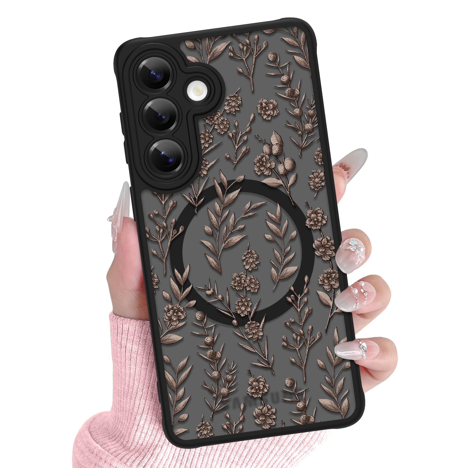 ZIYE Glaxy S26 Plus Case Compatible with MagSafe Beige Sage Garden Floral Design Pattern Matte Drop Protection with Stylish Design Magnetic Cover Compatible with Samsung S26 Plus