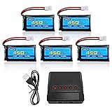 AMZZN 5PCS 3.7V 450mAh 30C Lipo Battery with 5-in-1