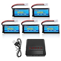 AMZZN 5PCS 3.7V 450mAh 30C Lipo Battery with 5-in-1