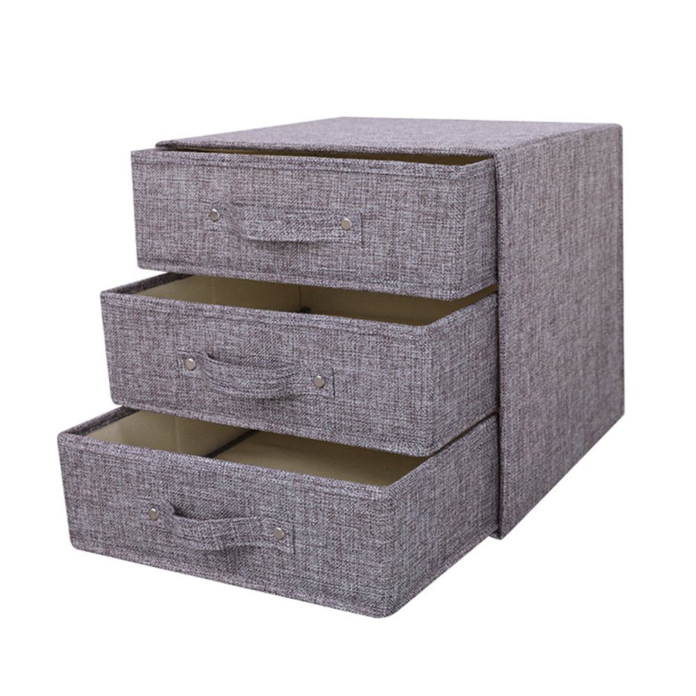 YINGGG Fabric Storage Box Storage Bins with Handle Drawer Organiser with Lid Folding Storage Bins Box Containers for Socks, Underwear, Bras, Ties, Scarves Fabric Makeup Organiser (Grey, 3 big drawers)