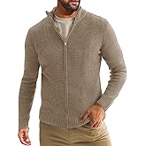 Runcati Mens Full Zip Cardigan Sweater Casual Waffle Stand Collar Knitted Winter Chunky Sweaters