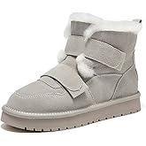BEAU TODAY Women's Winter Snow Boots, Platform Slip On Boots for Women, Genuine Suede Warm Faux Fur Lined Anti-Slip Ankle Boots, Comfortable Fashion Outdoor Shoes