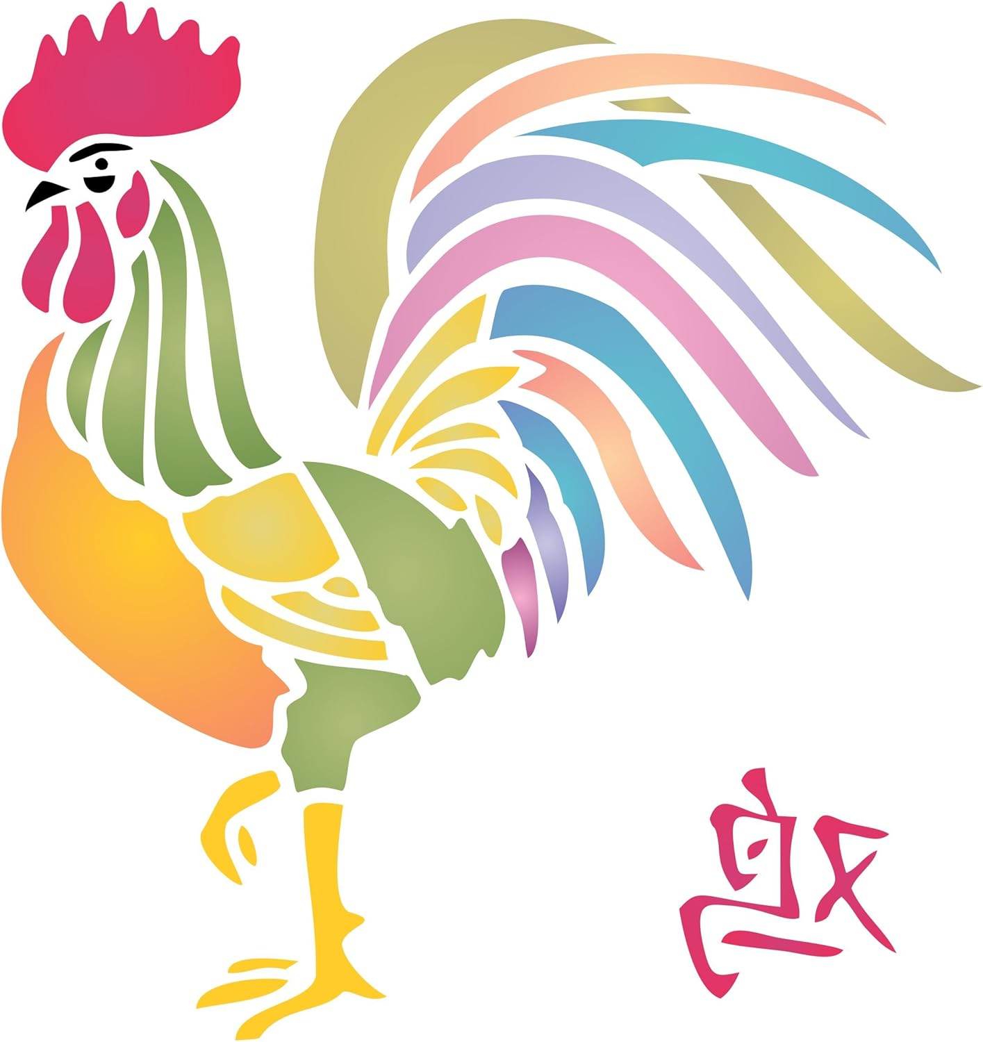 Rooster Stencil - 20 x 21.5 cm - Reusable Chinese Year of The Rooster Chicken Bird Farm Animal Wall Stencil Template