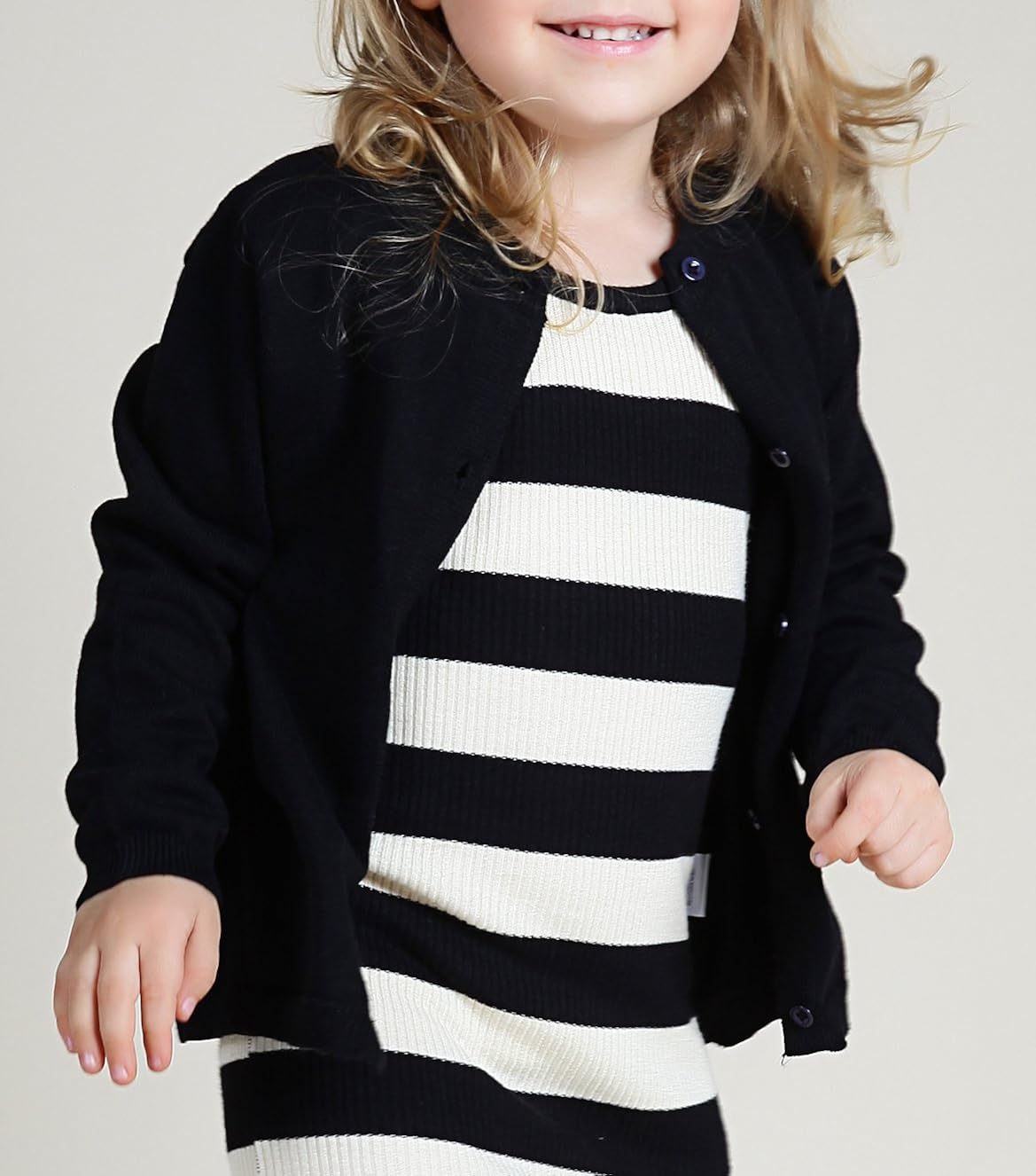 GSVIBK Baby Girls Cotton Cardigans Long Sleeve Kids Button Sweater Girls Crew Neck Cardigan Sweaters: Clothing