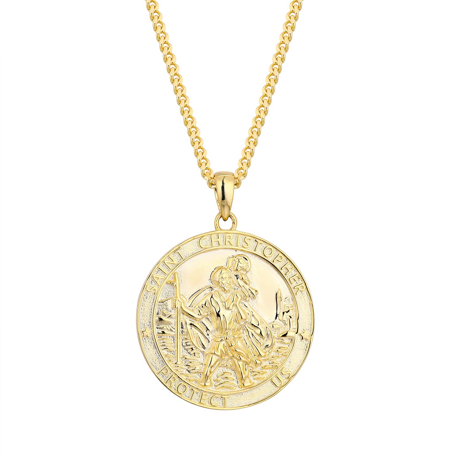 WIOY St. Christopher Medal Necklace 925 Sterling Silver, Saint Christopher Pendant Necklace for Men Women, Silver, No Gemstone