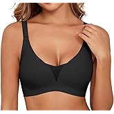 Xcutting Lace V Mesh Wireless Bras Push Up Bralette Seamless Plunge Bra Everyday Bras for Women No Underwire with Extender