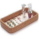 YANGQIHOME Jewelry Tray, Rattan Jewelry Organizer with White Leaf Base – Decorative Jewelry Organizer Dish for Rings, Watches, Keys – Ideal for Bedroom, Living Room, Entryway, Natural