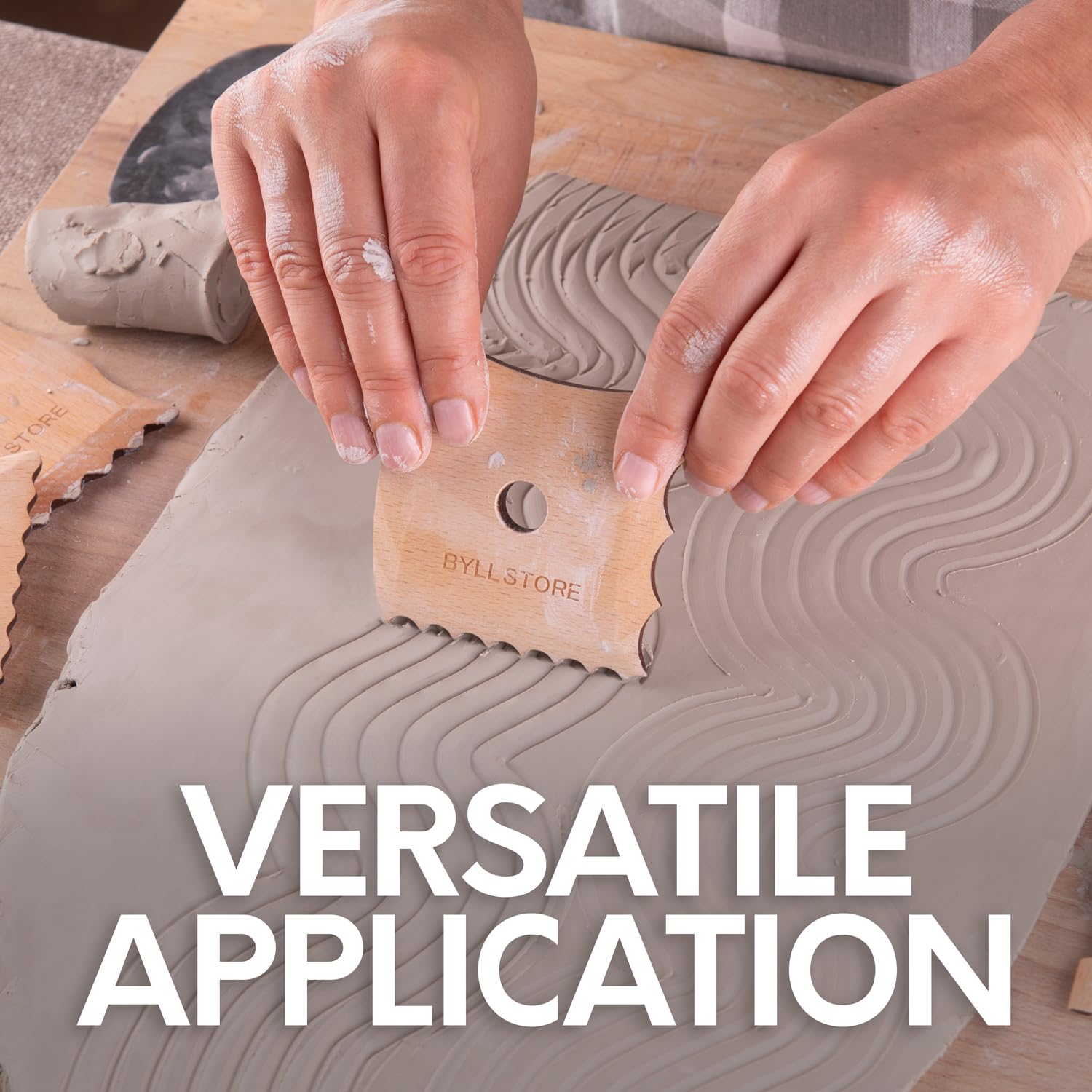 Byllstore Pottery Ribs & Trimming Tools | 2 Foot Shaper Tools | 4 Clay Texture Ribs | Solid Beech Wood | Several Pack Options (6-Pack)