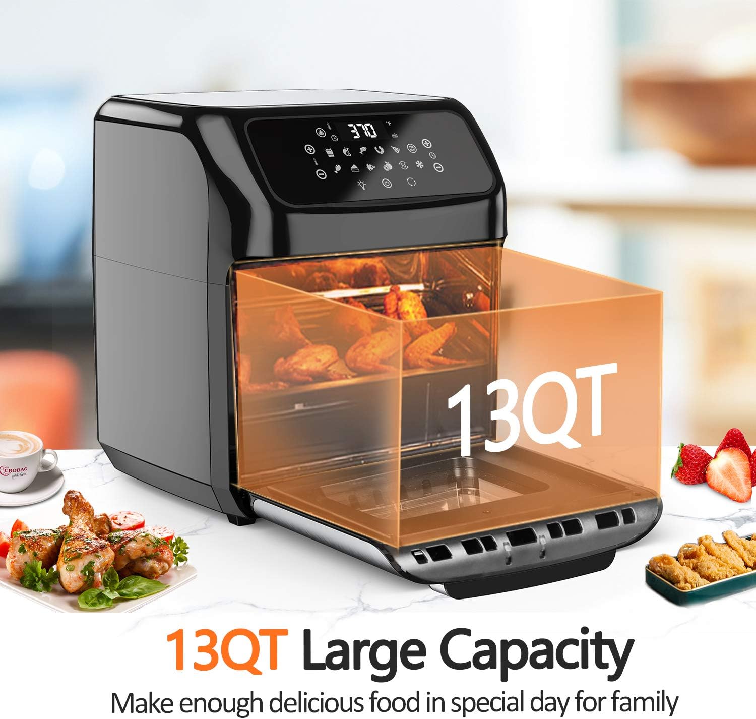 whall Air Fryer, 13QT Air Fryer Oven, Family Rotisserie Oven, 1700W Electric Air Fryer Toaster Oven, Tilt led Digital Touchscreen, 12-in-1 Presets for Baking, Roasting, Dehydrating, with Accessories: Kitchen & Dining