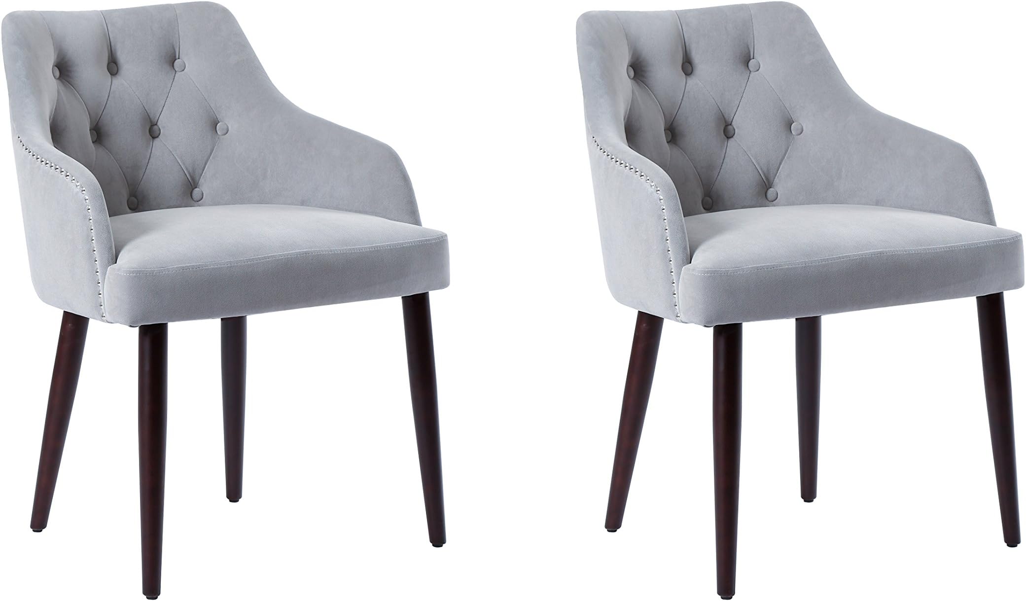 Fabric Tufted Upholestered Dining Chairs - Accent Living Room Chair with Arms, Solid Wood Legs and Nailhead by Caojin (Set of 2), Grey