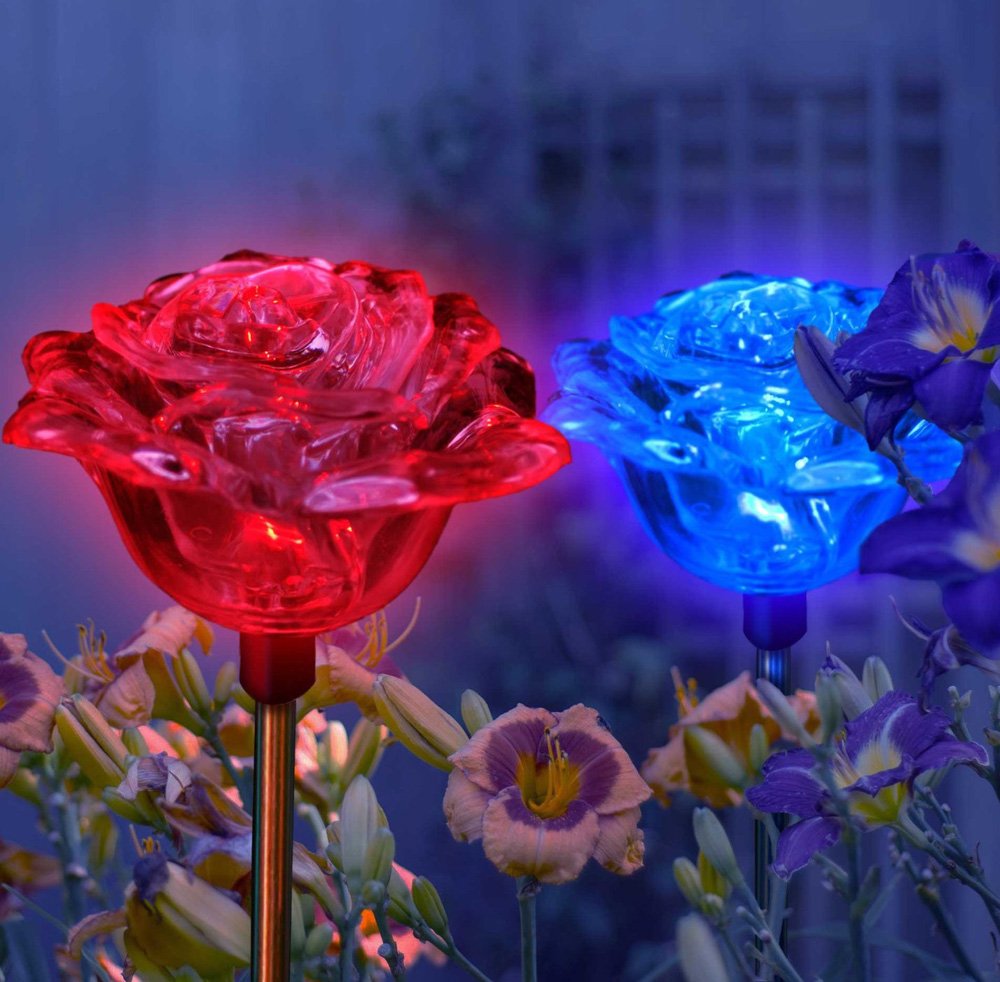 solar rose stake light