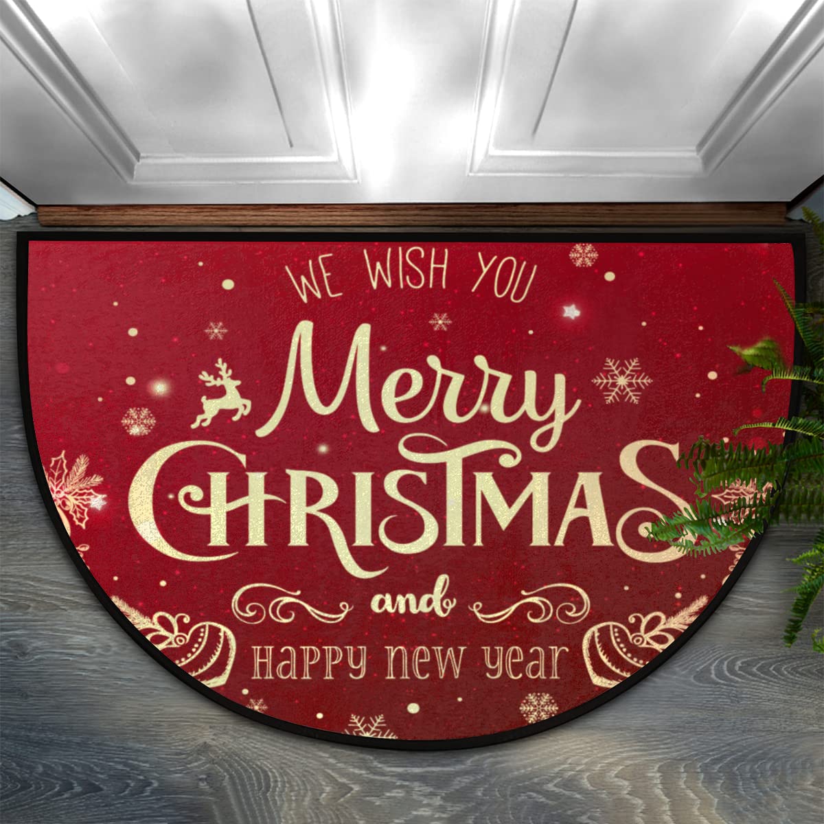 Photo 1 of ***(HEAVILY USED/ MINOR DAMAGE)***Pardick Merry Christmas Half Round Door Mat, Non-Slip Welcome Entrance Way Rug Semi Circle Front Doormats Washable Shoe Scraper Floor Mat Outdoor Rugs for Gar