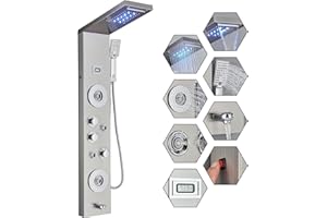 FUZ Shower Panel System,Stainless Steel Shower Panel Tower System, 5 Functions Shower Towers with Rainfall, Waterfall,Handhel