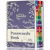 Password Book with Colorful Alphabetical Tabs, Spiral Password Keeper Book for Seniors, (Lavender Purple)