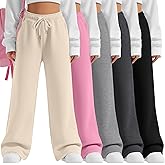 LessonZoo 5 Pack Girls' Wide Leg Sweatpants Drawstring Casual Kids Joggers Open Bottom Loose Solid Teen Pants with Pockets