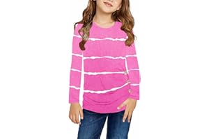 Ebifin Girls Casual Short/Long Sleeve T Shirts Crewneck Tunic Tops Kids Button Striped Tee Blouses Size 4-15