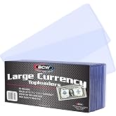 BCW Large Bill Currency Topload Holders for U.S. Notes, Clear, 25 Count | Rigid clear PVC holders fit large U.S. currency from 1861-1928, with long-side openings for archival storage and display.