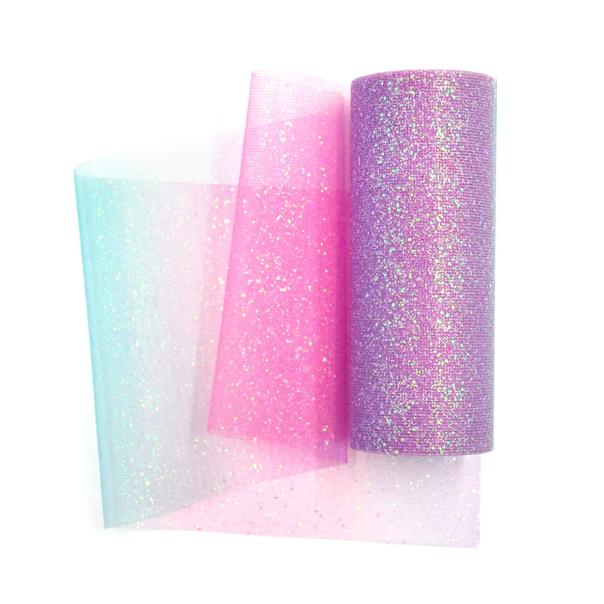 NICROLANDEE Rainbow Glitter Tulle Rolls 6 inch x 10 Yards (30 feet) Shimmer Color for Table Runner Chair Sash Bow Pet Tutu Skirt Sewing Crafting Fabric Wedding Baby Shower Birthday Ribbon