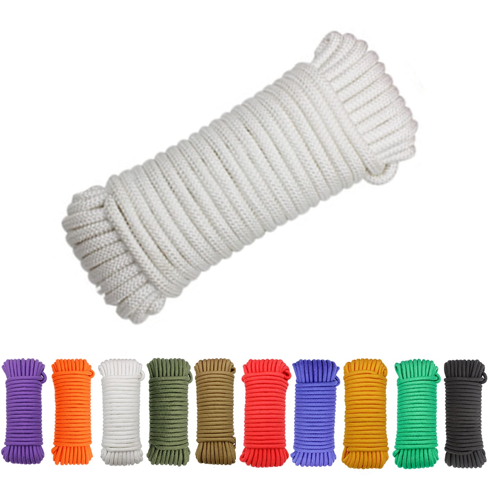 Avtytsda Nylon Rope Flag Pole Polypropylene Clothes Line Camping Utility Good for Tie Pull Swing Climb Knot All Purpose Flagline Rope 8mm x 20m (White)