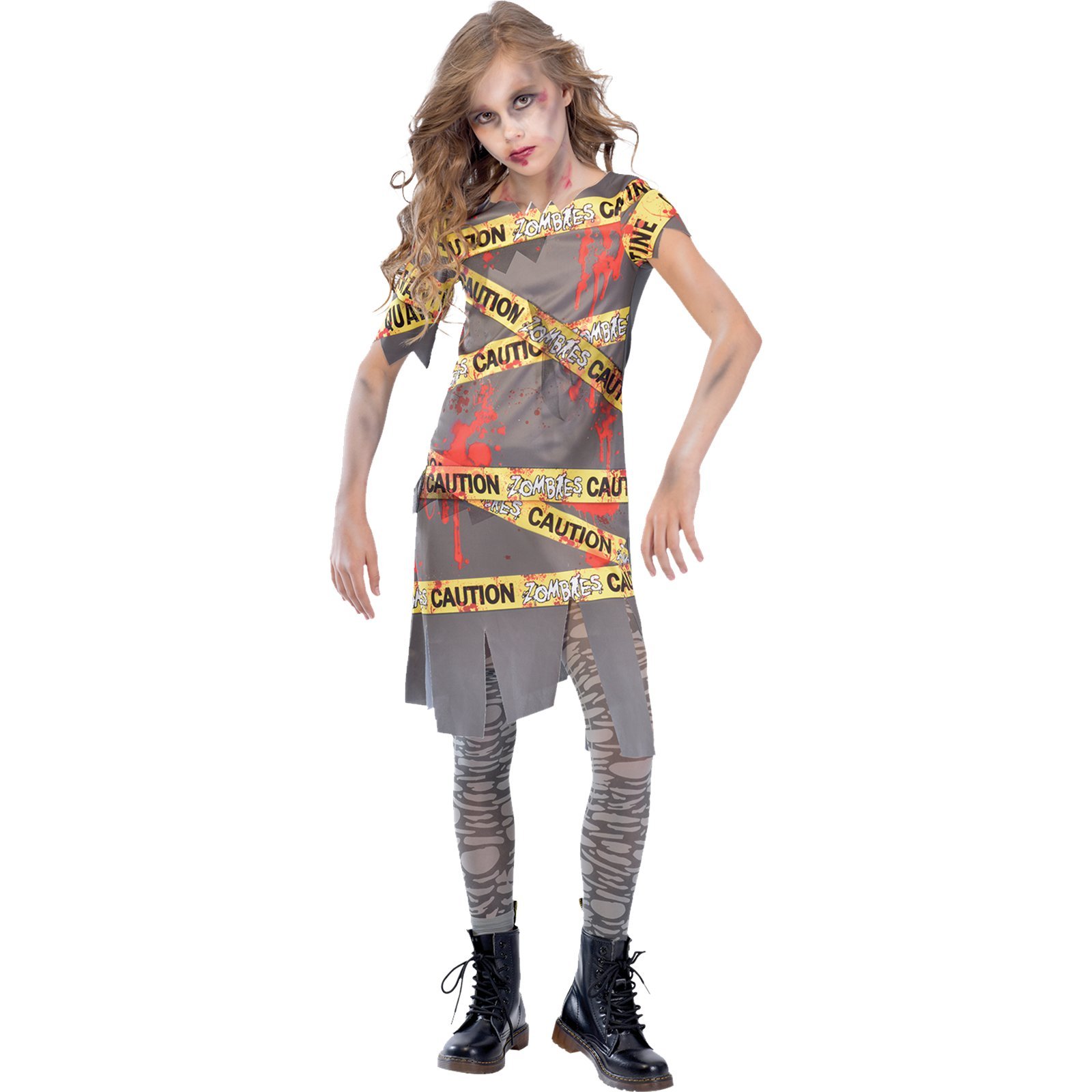(PKT) (9903548) Child Girls Caution Zombie Costume (6-8yr)