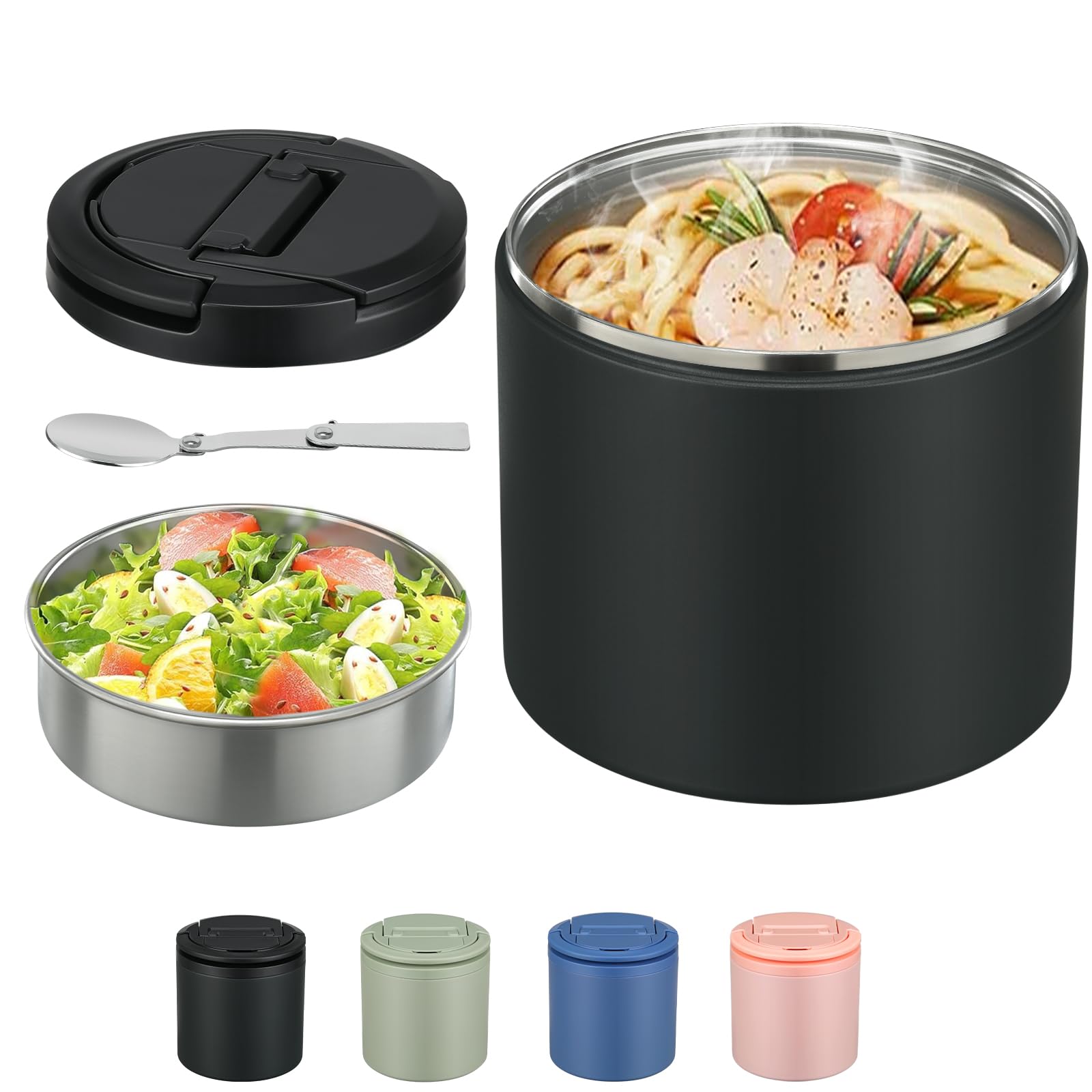 Photo 1 of Soup Thermo for Hot Food Adults 40oz Lunch Containers Wide, Thermo Insulated Containers Leak Proof Vacuum Stainless Steel With Carry Handle and Spoon BPA Free (black)