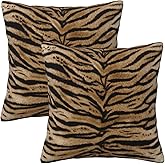 zhedongsj Tiger Texture Print Throw Pillow Covers 18x18 in Set of 2 Animal Skin Pattern Decorative Pillowcase Modern Farmhouse Cushion Cover for Living Room Cushion Sofa Bed Home Decor