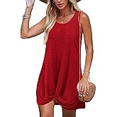 BKRIVE Swimsuit Coverup Summer Dresses for Women Vacation Essentials Eyelet Crew Neck Loose Sleeveless Twisted Dresses