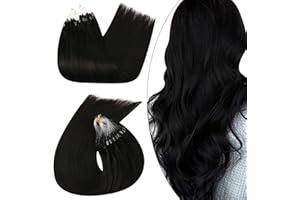 Ugeat Micro Loop Human Hair Extensions 18 Inch Microbead Hair Extensions Human Hair Off Black Micro Bead Hair Extensions Remy Human Hair 50g/50Strands Micro Ring Cold Fusion Hair Extensions