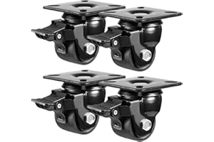 W B D WEIBIDA 2-inch Plate Swivel Caster Wheels Set of 4 Heavy Duty, Load Capacity 2200lbs, Low Gravity Center Black Extra Width Caster with Brake, Durable & Quiet & Sturdy Nylon Wheels for Industrial
