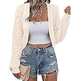 SECRETEYARD Women's Long Sleeve Open Front Knit Cropped Cardigan Sweaters Casual Bolero Shrugs Sweater Coats