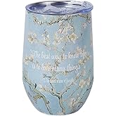 1st Heaven 14oz Wine Tumbler with Lid, Van Gogh Art Motivational Tumbler, Double Wall Insulated Stainless Steel Mug for Art Lovers (Blossoming Almond Tree)