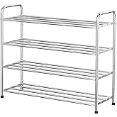 FANHAO 4-Tier Shoe Rack, 100% Stainless Steel Shoe Storage Organizer, Stackable 12-Pair Storage Shelf for Bedroom, Closet, En