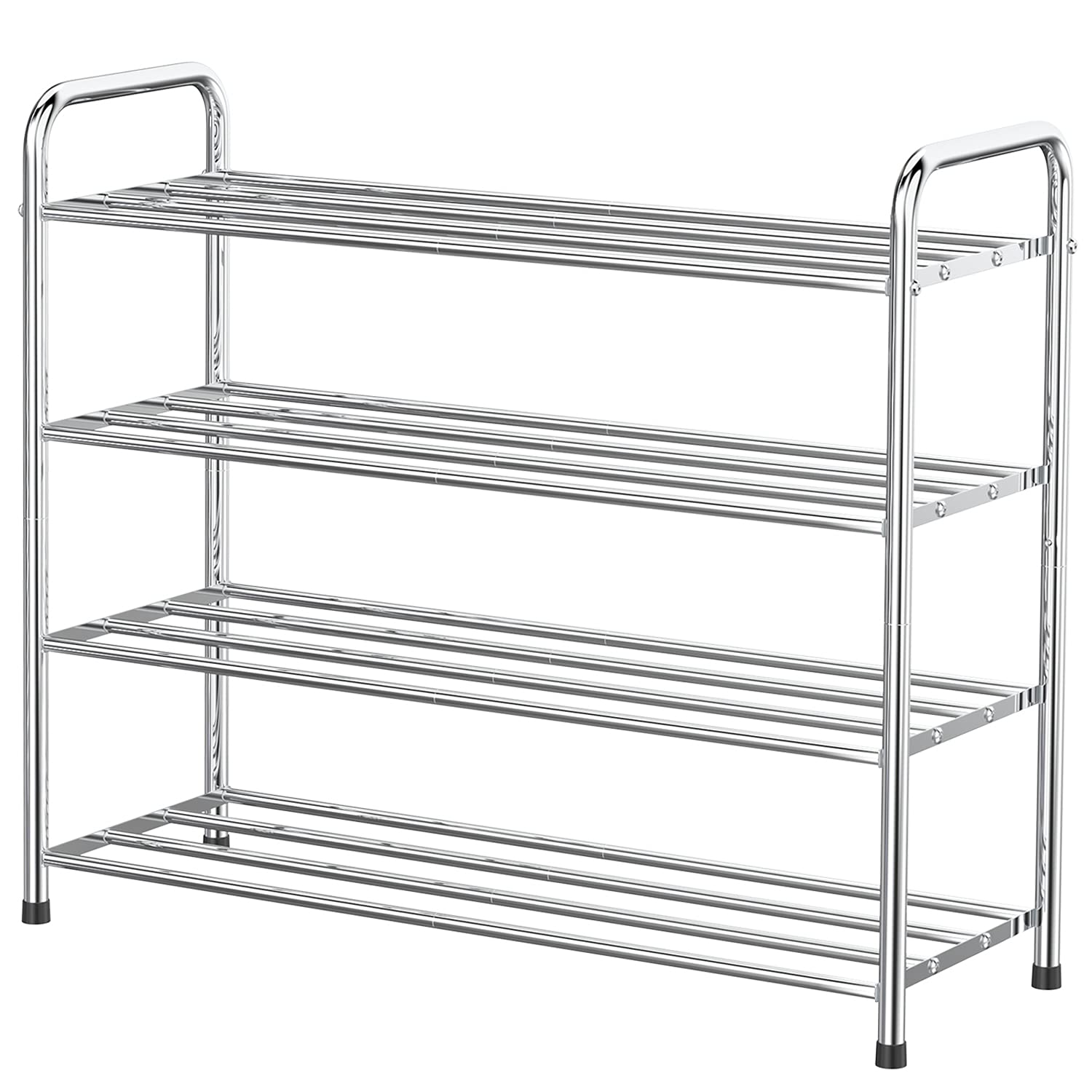 FANHAO 4 Tiers Shoe Rack, Stainless Steel Shoe Organiser Shoe Storage Shelf, Holds up to 12 Pairs of Shoes, for Living Room, Cloakroom and Hallway, 68 x 26 x 65cm (Silver)