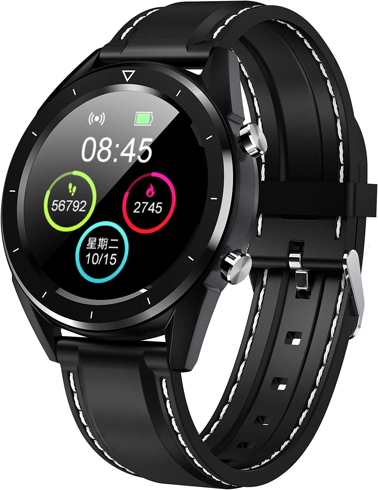 Aelle DT28 Bluetooth Smart Watch Heart Rate Monitor ECG Tracker Blood Calorie Distance UV Detection Payment Function Business Bracelet Applicable to iOS Android iPhone (Black-silica)