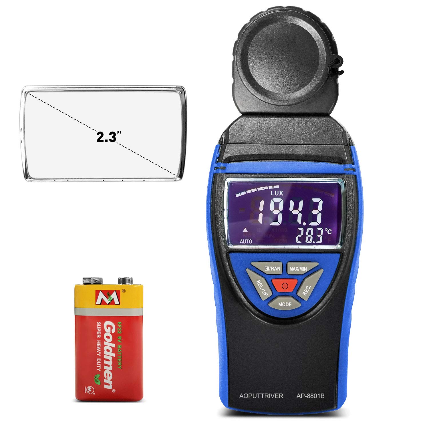 AOPUTTRIVER AP-8801B Digital Light Meter up to 400,000Lux Light Meter Lux Meter Tester with Data Hold + Max/Min + Data Storage + Lux/FC Units Selection（Battery Included）