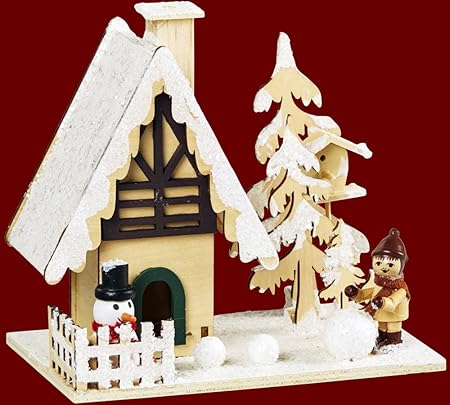 Smoke House Miniature Log Cabin Winter Child Wooden Snowman