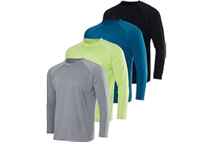 Real Essentials 4 Pack: Mens Long Sleeve Rash Guard Shirt UPF 50+ Swim Beach UV Sun Protection Fishing Quick Dry (Big & Tall)