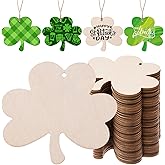 AWIZOM 150 Pcs Unfinished Wooden Shamrock Ornaments St. Patrick's Day Wooden Cutouts Blank Wood Shamrock to Paint Wood Clover Slices with Twine for DIY Crafts Tags Irish Holiday Hanging Decor,3.5"