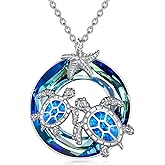 POTOPYY S925 Sterling Silver Crystal Sea Turtle Necklace Turtle Gifts for Women, 18+2 Inch