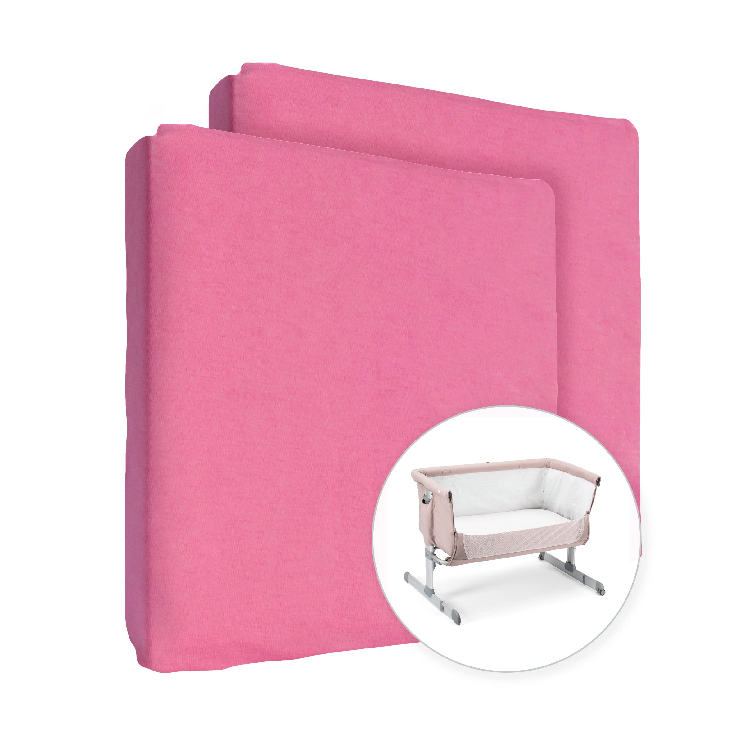2X Jersey 100% Cotton Fitted Sheet for 83 x 50 cm Baby Co-Sleeper Crib Mattress (Pink) — image 1