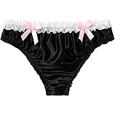 ABAFIP Men's Satin Frilly Lace Trim Sissy Bowknot Thong Panties Elastic Waist G-string Briefs Underwear