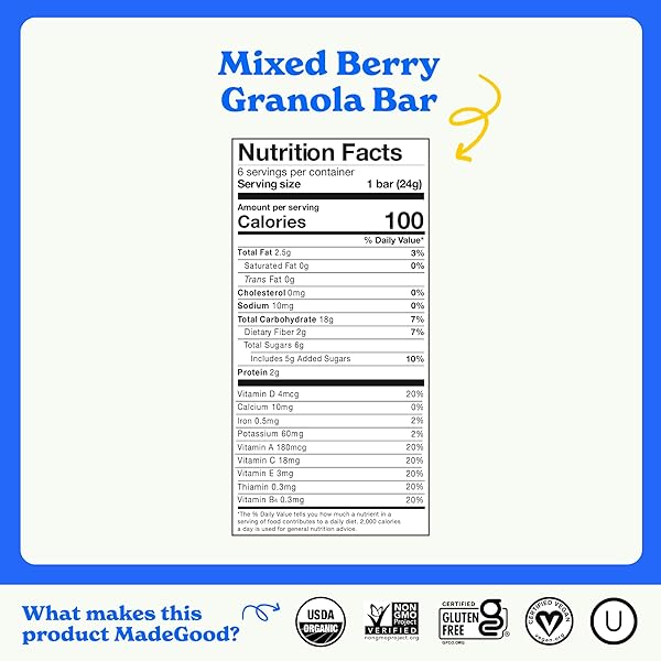 MADEGOOD GRANOLA MIXED BERRY BARS, 6CT, 5.09 OZ.