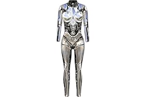 FEOYA Skeleton Jumpsuit for Women Halloween Costume Long Sleeve Skinny Catsuit 3D Print Skull Bodysuit Bone Cosplay Outfit